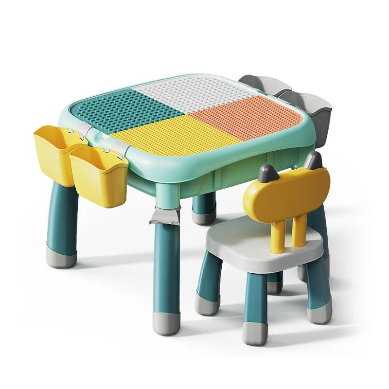 Multi function plastic building block toy blocks play table with chair