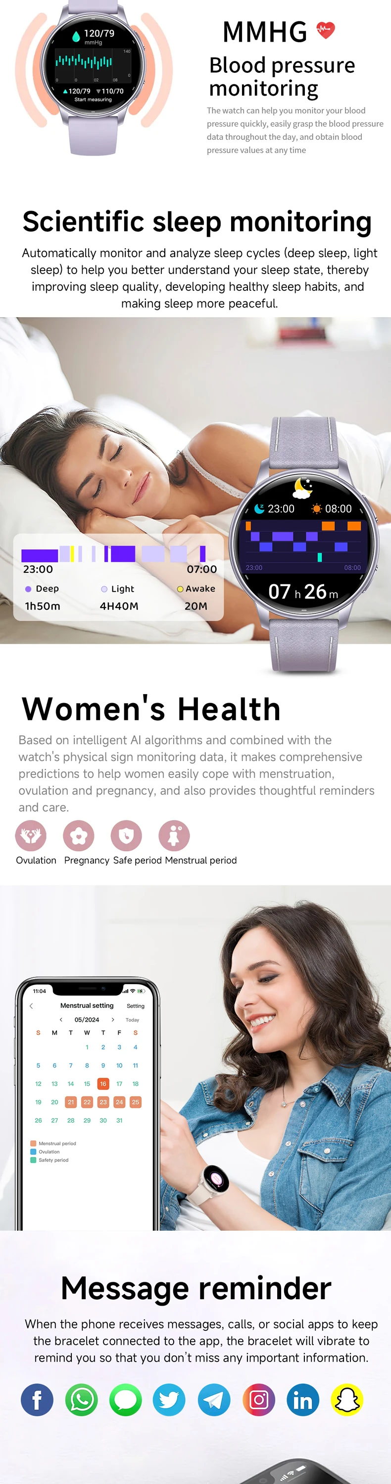 product km96 smart watch for women 132 amoled screen gps tracking 3atm waterproof 450mah battery dual straps fitness tracker-4