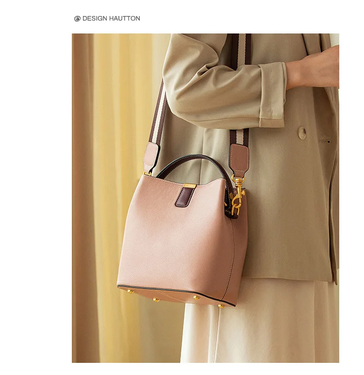 Luxury Design Ladies Handbag Genuine Leather Shoulder Messenger Bag Large Capacity Bucket Bag Women Shoulder Bags