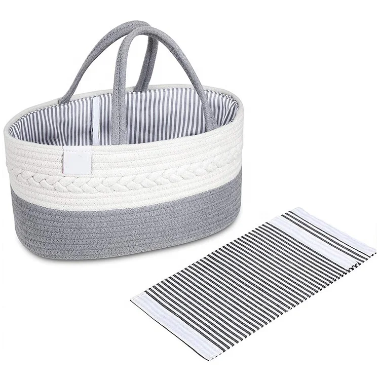Baby Diaper Caddy Organizer 100% Cotton Portable Diaper Caddy Storage Basket for Changing Table and Car Stylish Rope Nursery Storage Bin Newborn Registry for Baby Shower Gift Basket 