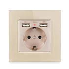 Hidden Wall Dual USB Port Grounded 16A Hidden Soft LED Indicator Electrical Outlet Wall Power Socket