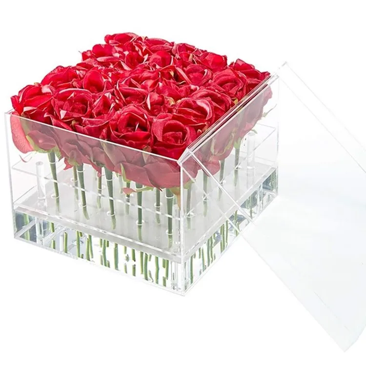 Acrylic Transparent Transparency Organic Glass Preserved Fancy Rose Flower Display Gift Acrylic Rose Flower Box with Lid