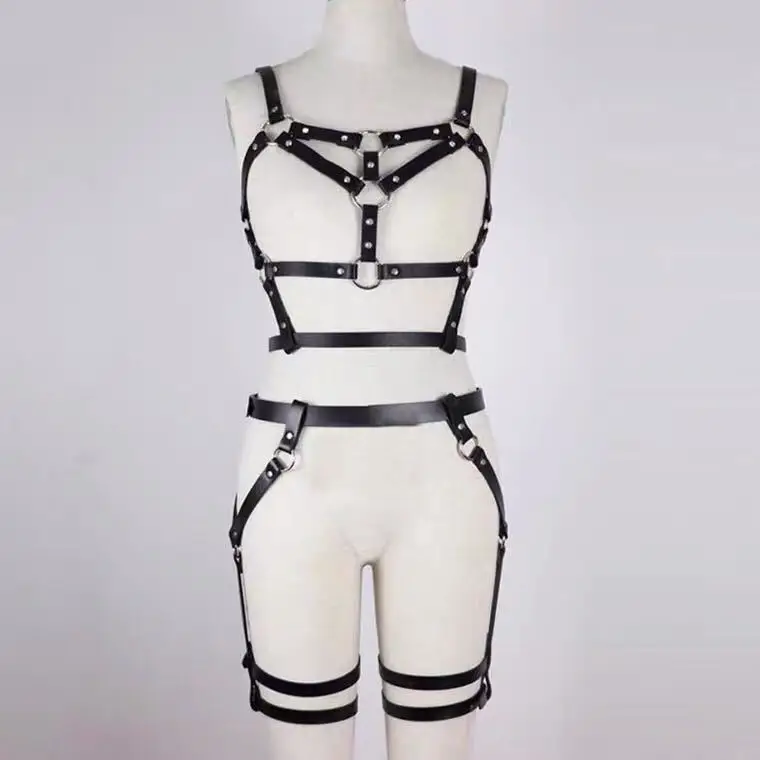 Sexy Leather Harness Erotic Lingerie Thigh Garter Belt Hollow Bondage