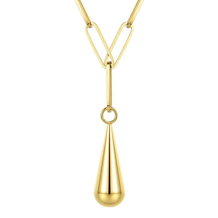 High Quality 18K Gold Plated Stainless Steel Water Drop Pendant Chain Necklace P203086
