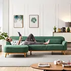 Wood Sofa YASITE 3 Seater Solid Wood Green Sectional Sofa With Chaise Lounge