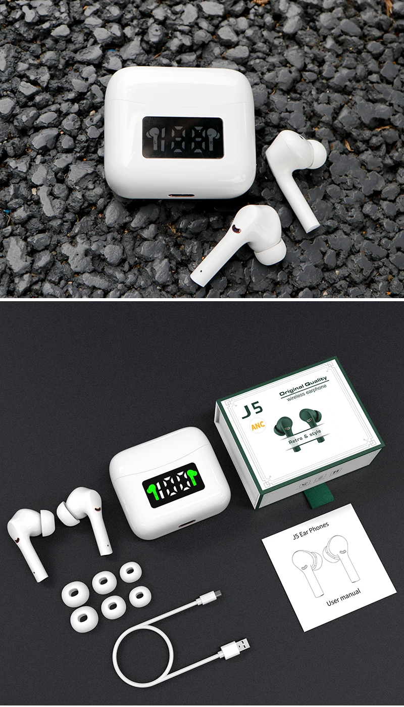 ANC ENC Active Noise Cancelling TWS True Wireless Earbuds Earphone (J5)
