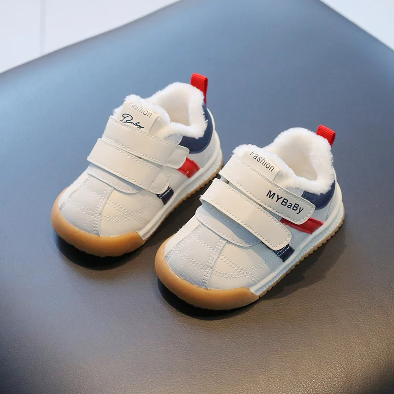 Newest Winter Walking Kids Shoes Soft Rubber Soled Sneakers Plush Fleece Toddler Baby Shoes factory