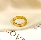 Gold Plated Rings Fashion Elegant 4mm Rhinestone Diamond Gold Plated Stainless Steel Rings