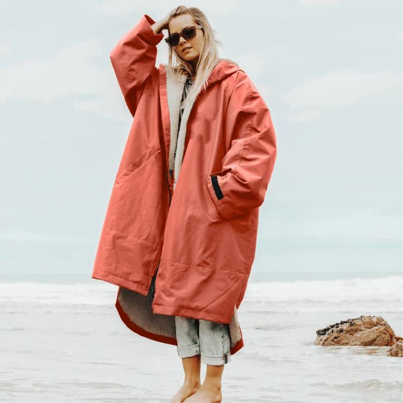 Waterproof changing robe oversized swim parka for swimmer surf poncho coat dry fleece lining