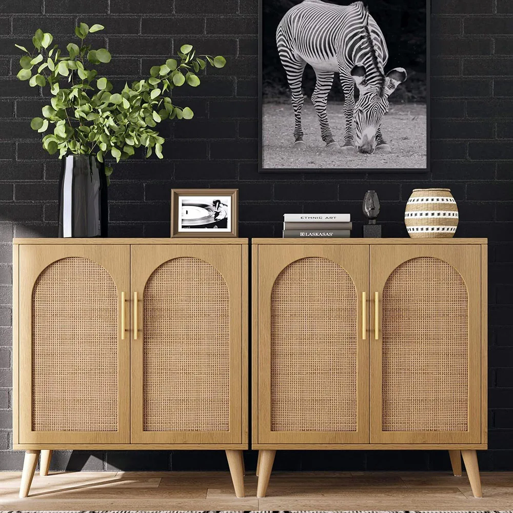 product modern sideboard buffet cabinet for home rattan storage wood doors accent bathroom floor and living room entryway-1