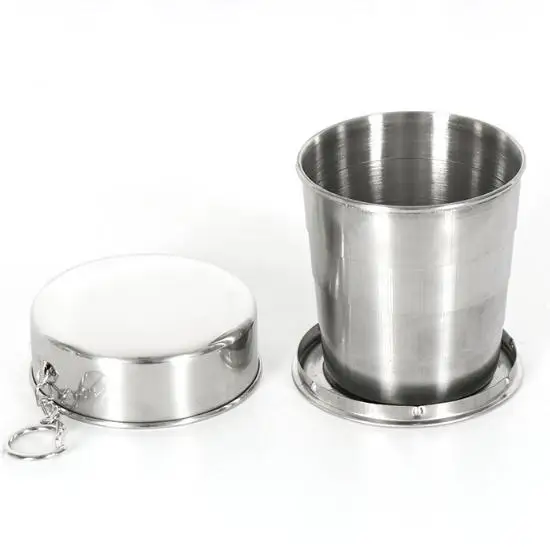 H311 Outdoor Travel Picnic Drinking Wine Cup With Keychain Folding Mug Portable Stainless Steel Collapsible Cup