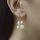 Gold Pearl Earrings Women Earrings Hoops Luxury Women Jewelry Gold Little Shell Combo Baroque Pearl Hoops Earrings