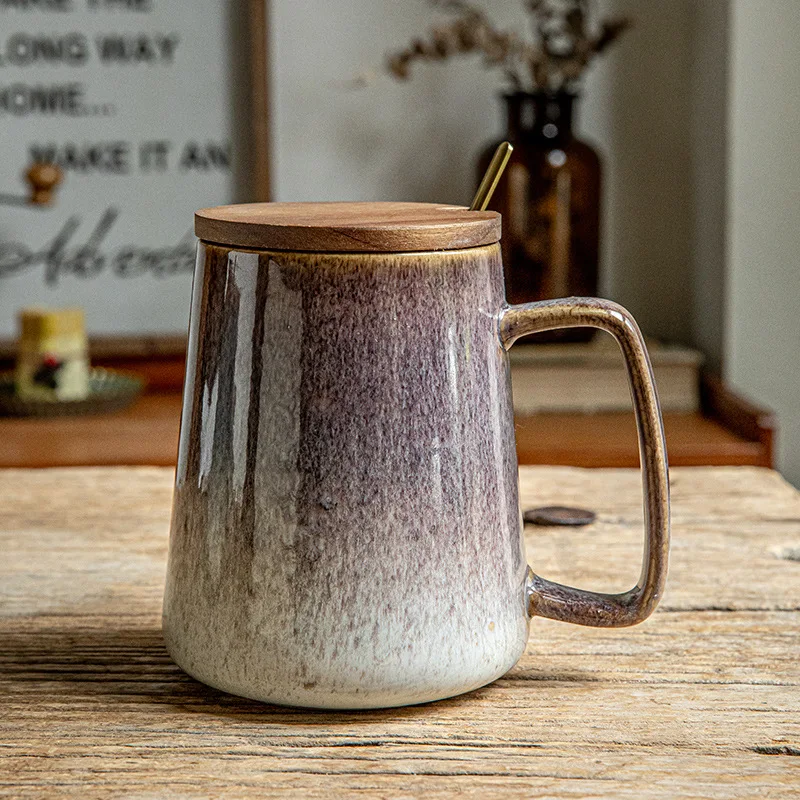 Custom Reactive Glaze Steeping Tea Mug Ceramic Tea Cup with Lid and Spoon