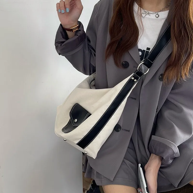 Large canvas grocery women's tote Bags adjustable wide strap Customize logo PU Women's Shoulder Bags