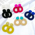 Hoop Earrings Bohemian Geometric Statement Multicolored Straw Braided Hoop Rattan Earrings