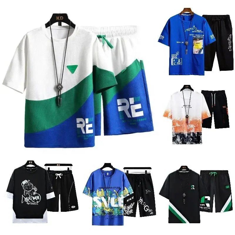 Men's Sport Set Summer Outfit 2 Piece Set Short Sleeve T-Shirts and trousers Casual Sweatsuit Set