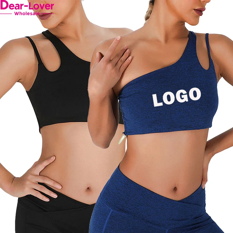Dear-Lover Odm Custom Logo Private Label Solid Color Cut Out Sport Bra Top Fitness One Shoulder Cropped Sports Bra