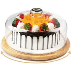 Factory Outlet Bamboo Rotating Wooden Wedding Cake Stand With Glass Dome Cover