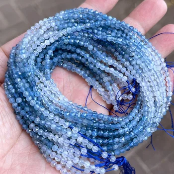 JSES A+ Natural Gradient Blue Aquamarine 3mm Faceted Beads Loose Gemstone Beads for Jewelry Making Wholesale Stone and Crystal