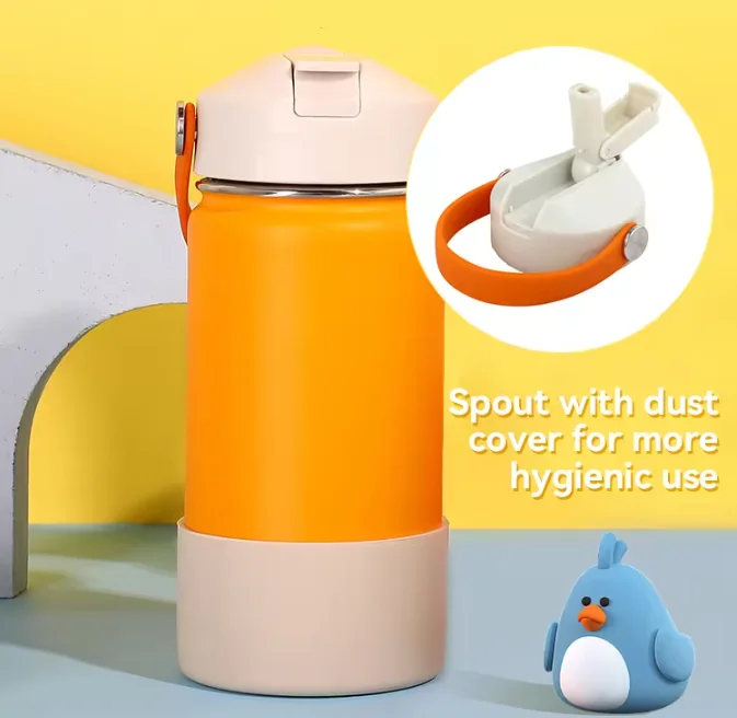 14OZ Bpa Free Cartoon Leakproof Stainless Steel Cute Kids Water Bottle for Kids school With Flip Straw Lid