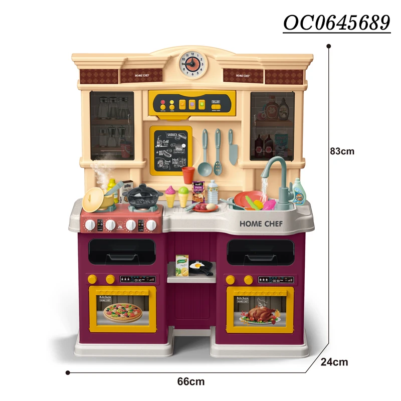 Multifunction B/O plastic cabinet pretend kitchen play set home toys for kids