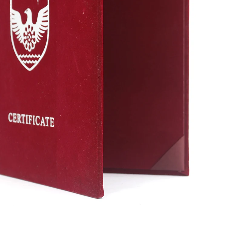 Mondon Custom Maroon A4 Velvet A3/A5 Diploma Cover Graduation Certificate Holder Folder with Sliver Foil Logo factory
