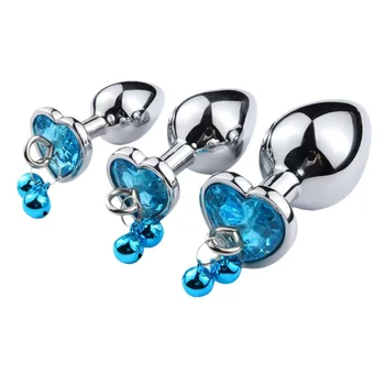 Wholesale Metal Aluminium Alloy Anal Plugs with Bells Heart Shape Crystal with S M L Size Butt Plug