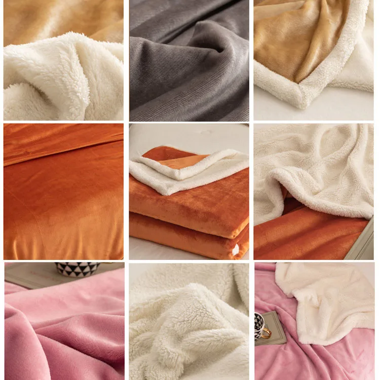 Ready to ship sleep flannel furry super soft 150*200 cm gray sherpa double layer solid throw blanket