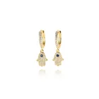 Jewellery Gold Foxi Jewellery Cubic Zirconia Hand Hamsa Earrings Hoop 18K Gold Plated Hoop Earrings