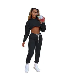 CH6-1 winter hoodies s track suits custom logo long sleeve crop top two piece pants set sweatsuits fall 2021 women clothes