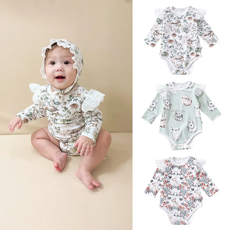 Autumn newborn infant toddler boys girls clothes casual printing long sleeve cotton baby bodysuits rompers