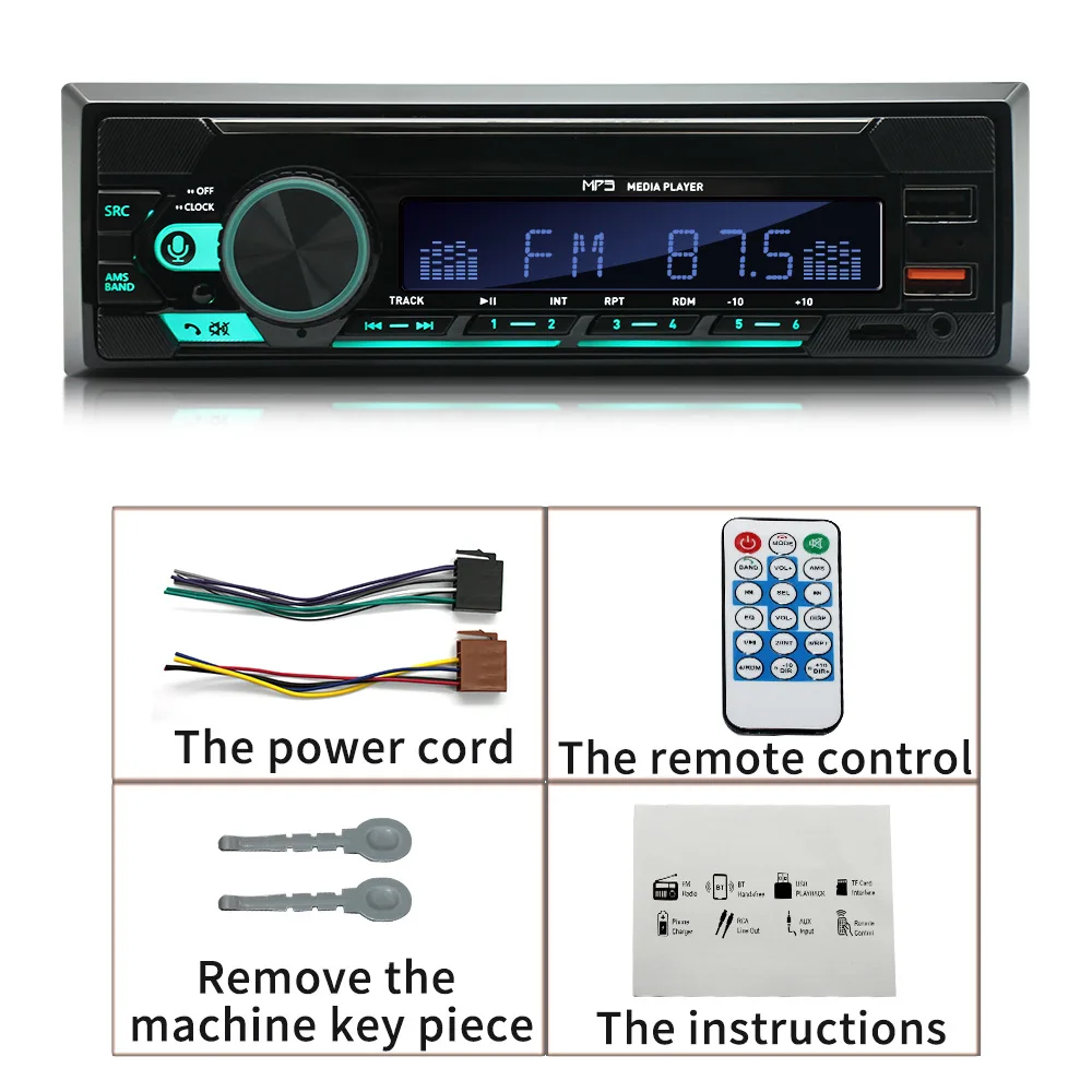 Din Tone Tuning Car Radio 12v Bluetooth Bt Fm Usb Charge Sd Tf Card Aux Fm 4 Port Car Mp3 Player
