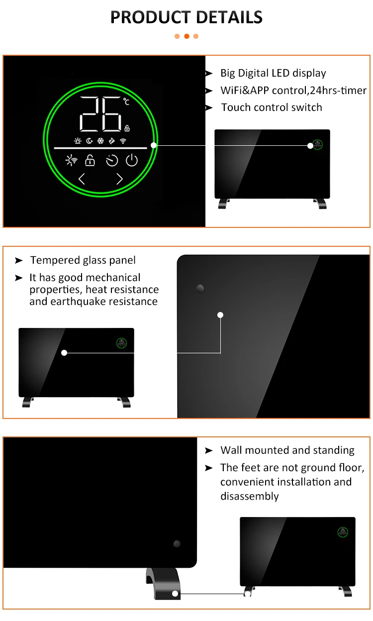 Electric Home Glass Panel, 2000W, Wall - detail 18