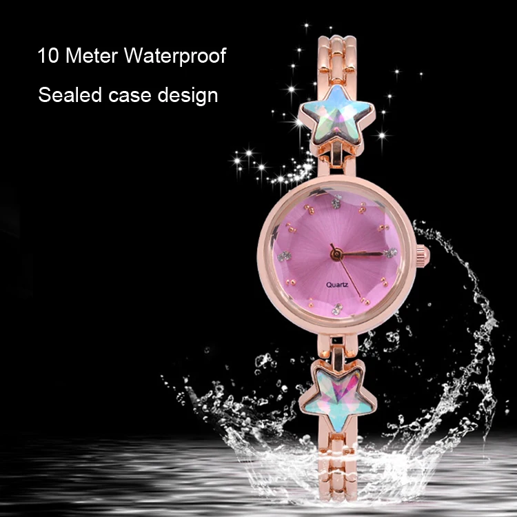 Stylish Ladies Star Diamond Bracelet Watch Plating Slim Stone Alloy Quartz Movement Wrist Watches For Women