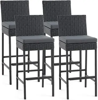 HomeCome Modern Luxury Counter Height High Chairs Rattan Bar Stool For Kitchen Outdoor Indoor