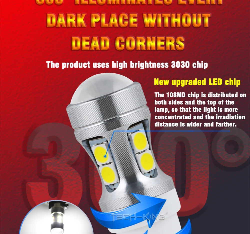TECH-KING Auto Super bright LED White 3030 chip 10SMD 168 W5W with lens width light 12V 2W license plate light T10 decoded bulb