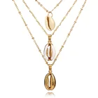 Natural Pendant Bohemian Style Women Multilayer Natural Alloy Shell Pendant Necklace