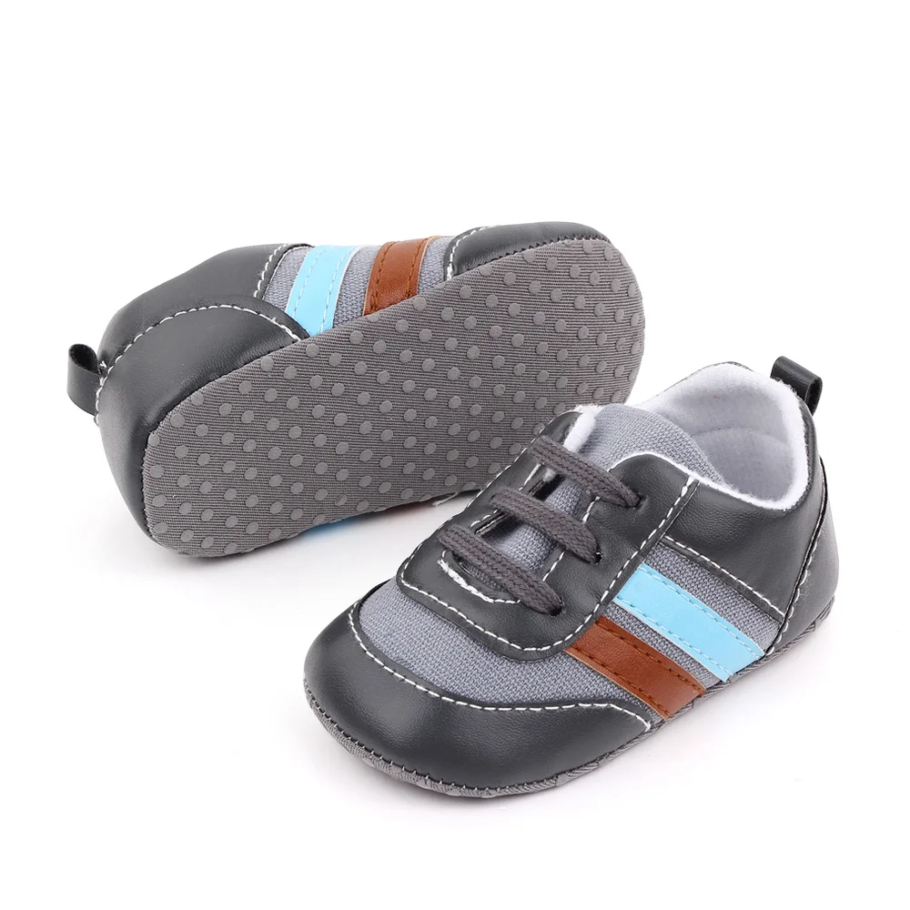 Spring and Autumn Baby Boys Matching Color Striped Soft Soled Infants Walking Shoes details