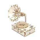 Art Crafts 2021 Wholesale Wooden Phonograph Music Box Creative Display Gifts Diy Wood Art Crafts Laser 3D Wooden Puzzle