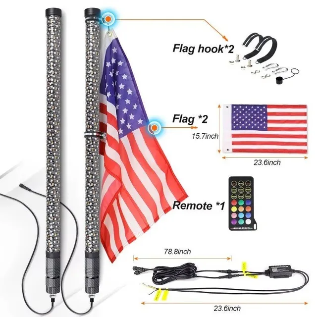 Off Road Truck Car Remote Control RGB ATV UTV 1ft 2ft 3ft IP67 LED Whip Light Flag Antenna Light