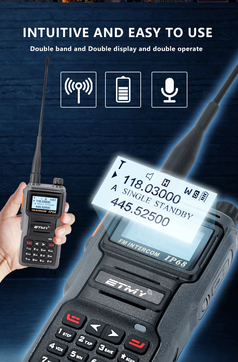 Etmy Et R Ip Ham Dual Band Waterproof Vhf Uhf Walkie Talkie Km Long