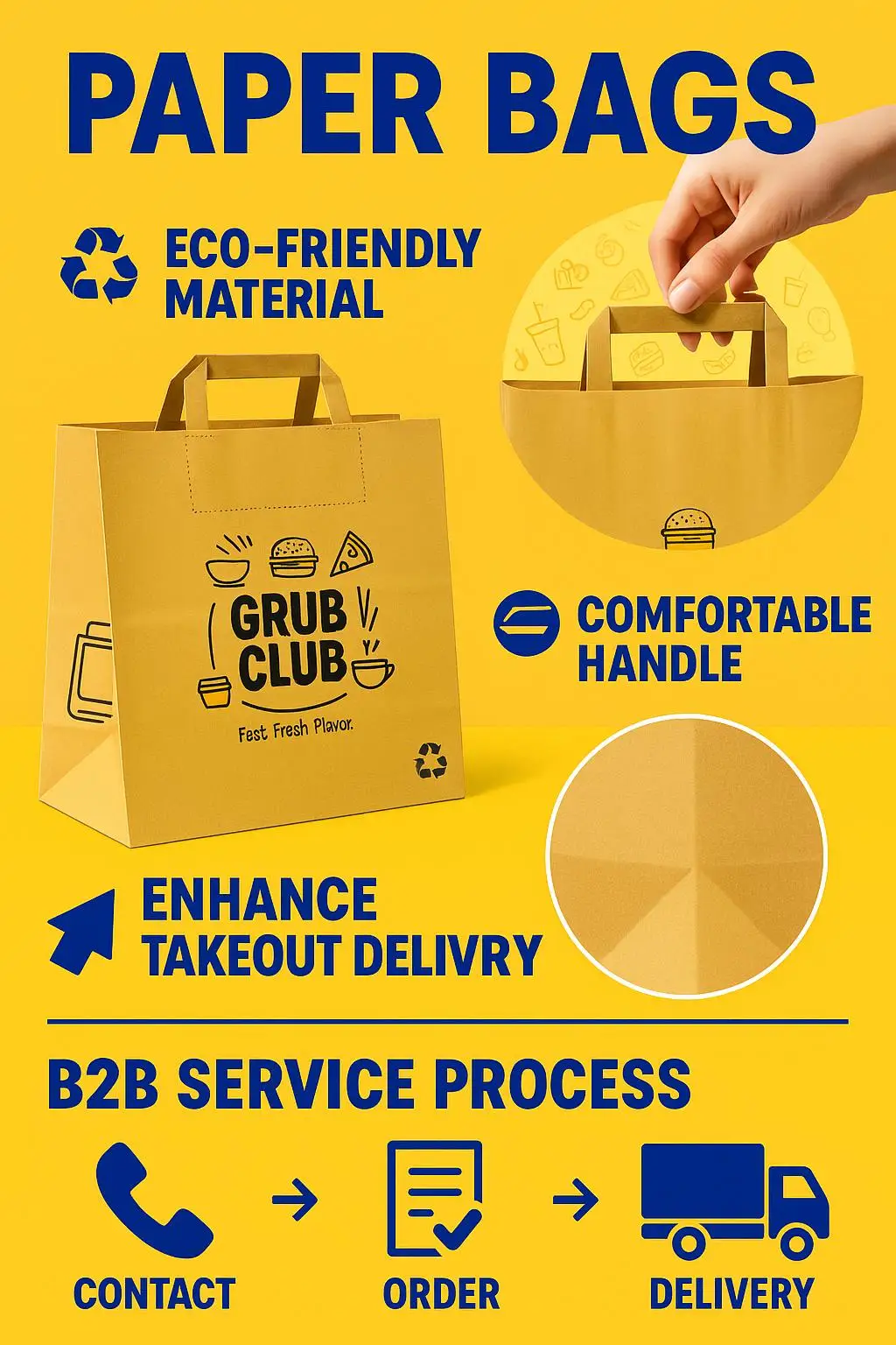 Customized Folding Kraft Paper Bag with Flat Handle for a Reusable Grocery Shopping Solution - detail 10