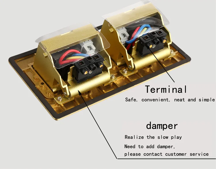 High quality gold copper power socket hidden two two holes and two European standard socket pop-up type ground socket