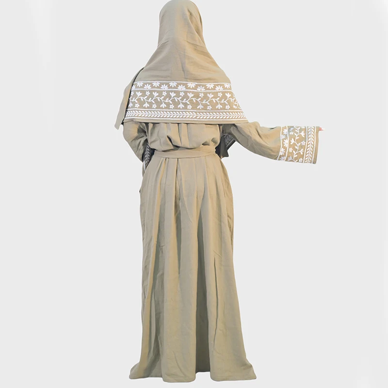 Middle East Modest Dubai Abaya for Girl Kimono Femmes Robe Musulmane Muslim Women Dress Luxury Cute Embroidery Linen Abaya details