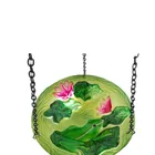 Liffy Hot Selling Metal With Glass Hand Painting Frog Design Hanging Bird Feeder Garden Ornaments