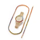 Jewelry Ins Alloy Color Diamond Watch Three-piece Bracelet Necklace Wild Trendy Watch Jewelry Set