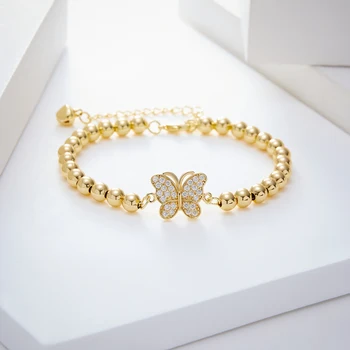 Fashion Brass 18k Gold Plated Bracelet Luxury Fashion Women's Adjustable Zircon Butterfly Bracelet