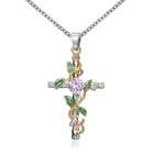 Necklace Flower Crystals Faith Hope Love Cross Pendant Necklace Flower Necklace