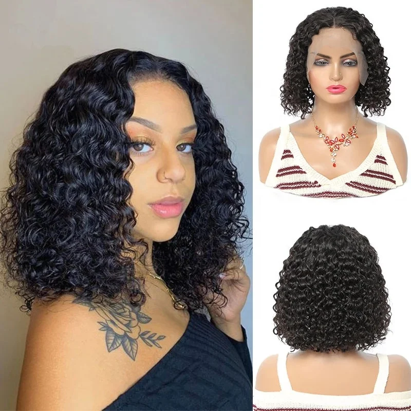 Malaysian Water Wave Bob Wigs Lace Front Human Hair Wigs Waterwave 150% 180% Short Curly Bob Lace Closure Wig For Black Women