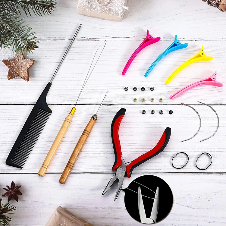 Europe hot selling hair extension microlink kit pliers pulling hook bead device tool kits with logo